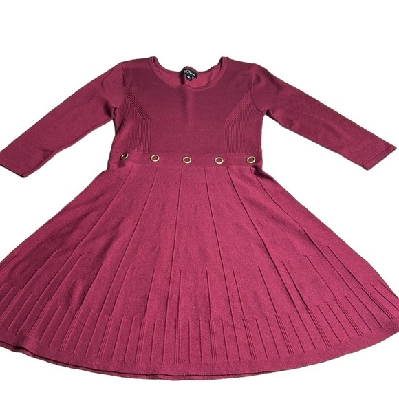 BCX,Dress ,NWT knit,rib,pleats,grommets,Burgundy,fit&Flare vtg,Y2K Large - Picture 11 of 12